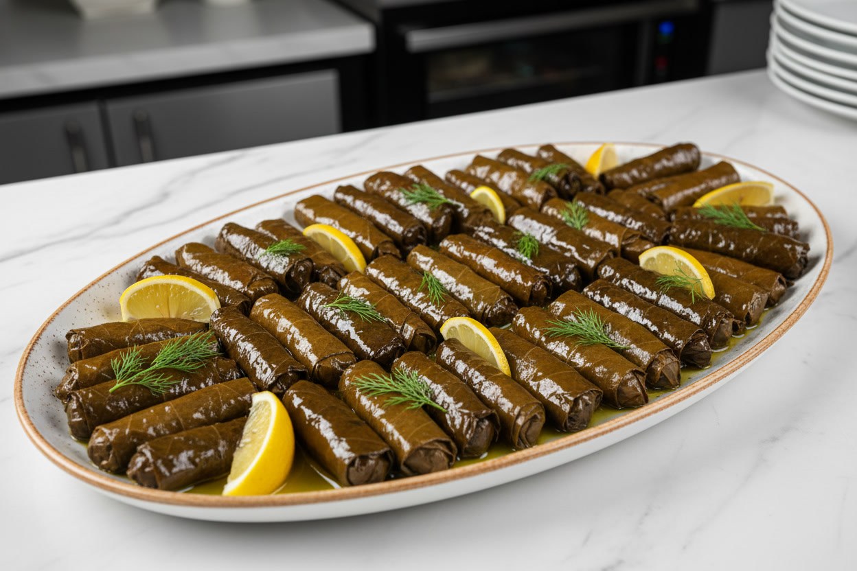 Zeytinyağlı yaprak sarma dizili servis tabağı